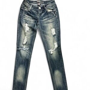 Almost Famous Y2K Inspired Rhinestone Distressed Skinny Jeans‎ Size 3
